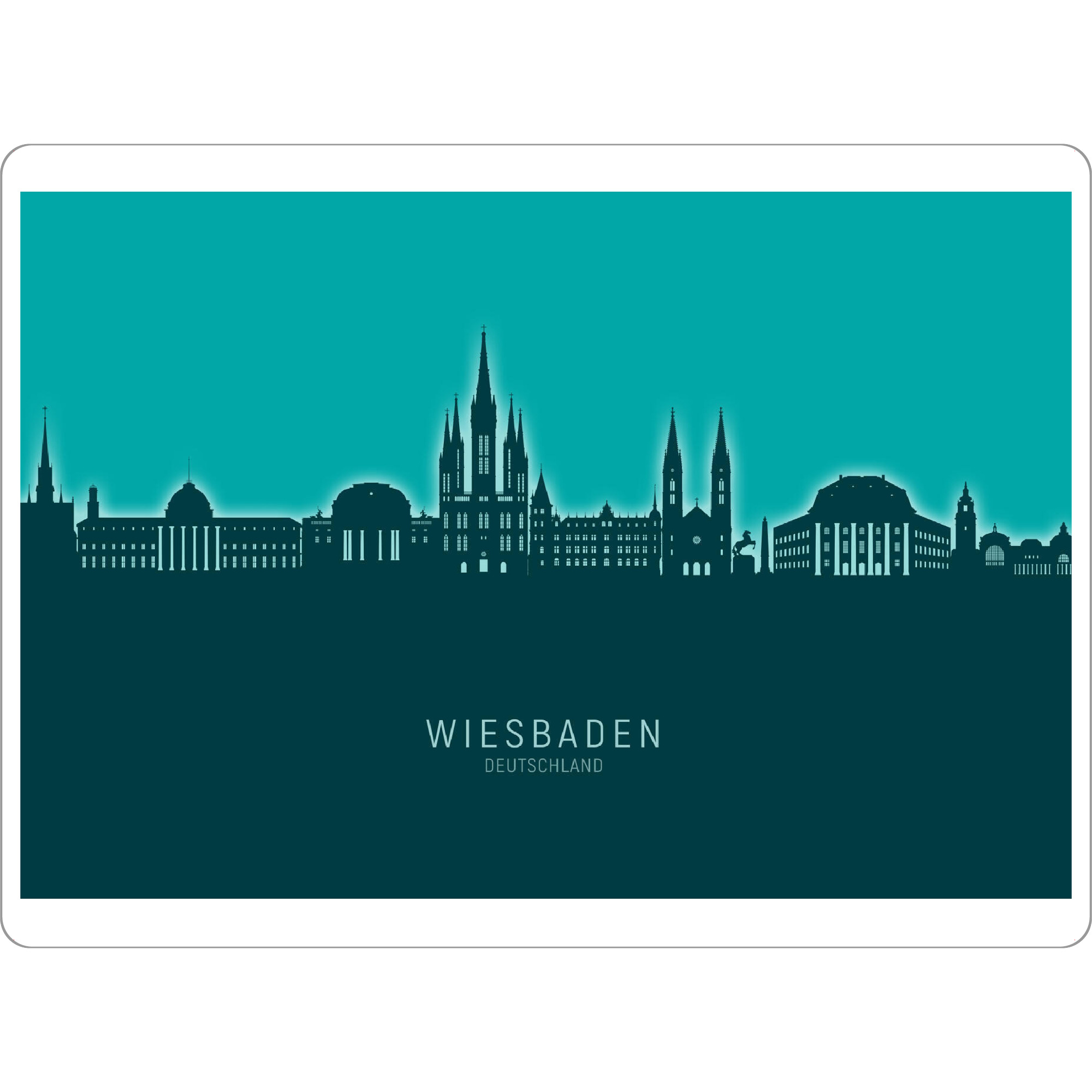 Tischset "Wiesbaden Skyline Glow Teal" artboxONE - Städte - Wiesbaden,Deutschland,Skyline,Cityscape,Stadtbild,Watercolor,Painting,Germany,City,Stadt