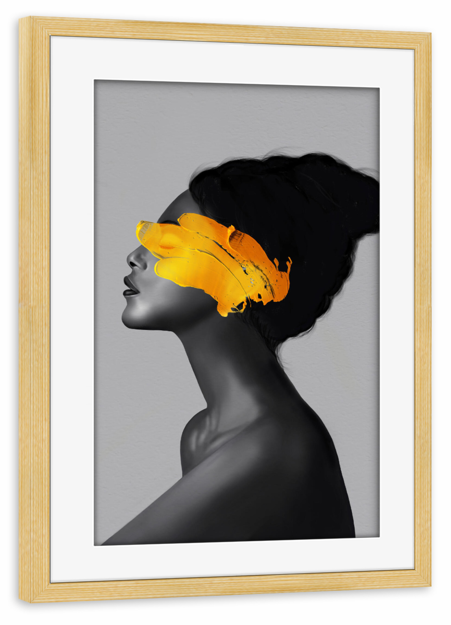 Poster mit Rahmen kiefer "Yellow Girl I" artboxONE - Menschen - Yellowgirl,Woman,Cosmic,Realism,Painting,Art,Frau,Female,Body,Körper