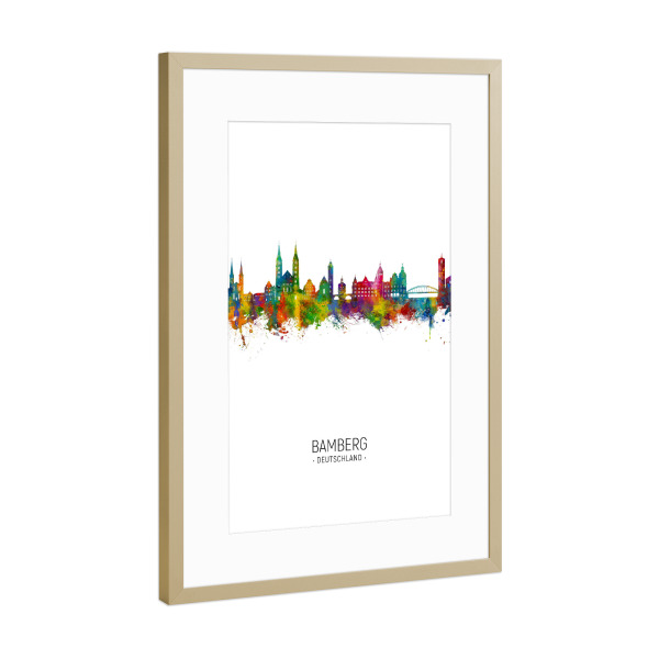 Poster mit Rahmen Gold "Bamberg Germany Skyline Portrait" artboxONE - Städte