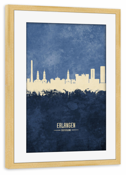 Poster mit Rahmen kiefer "Erlangen Germany Skyline Navy" artboxONE - Städte
