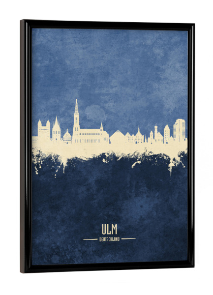 Poster mit schwarzem Rahmen "Ulm Germany Skyline Navy" artboxONE - Städte - Ulm,Deutschland,Skyline,Cityscape,Stadtbild,Watercolor,City,Stadt,Germany