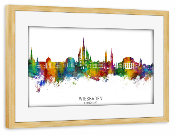 Poster mit Rahmen kiefer "Wiesbaden Germany Skyline txt" artboxONE - Städte