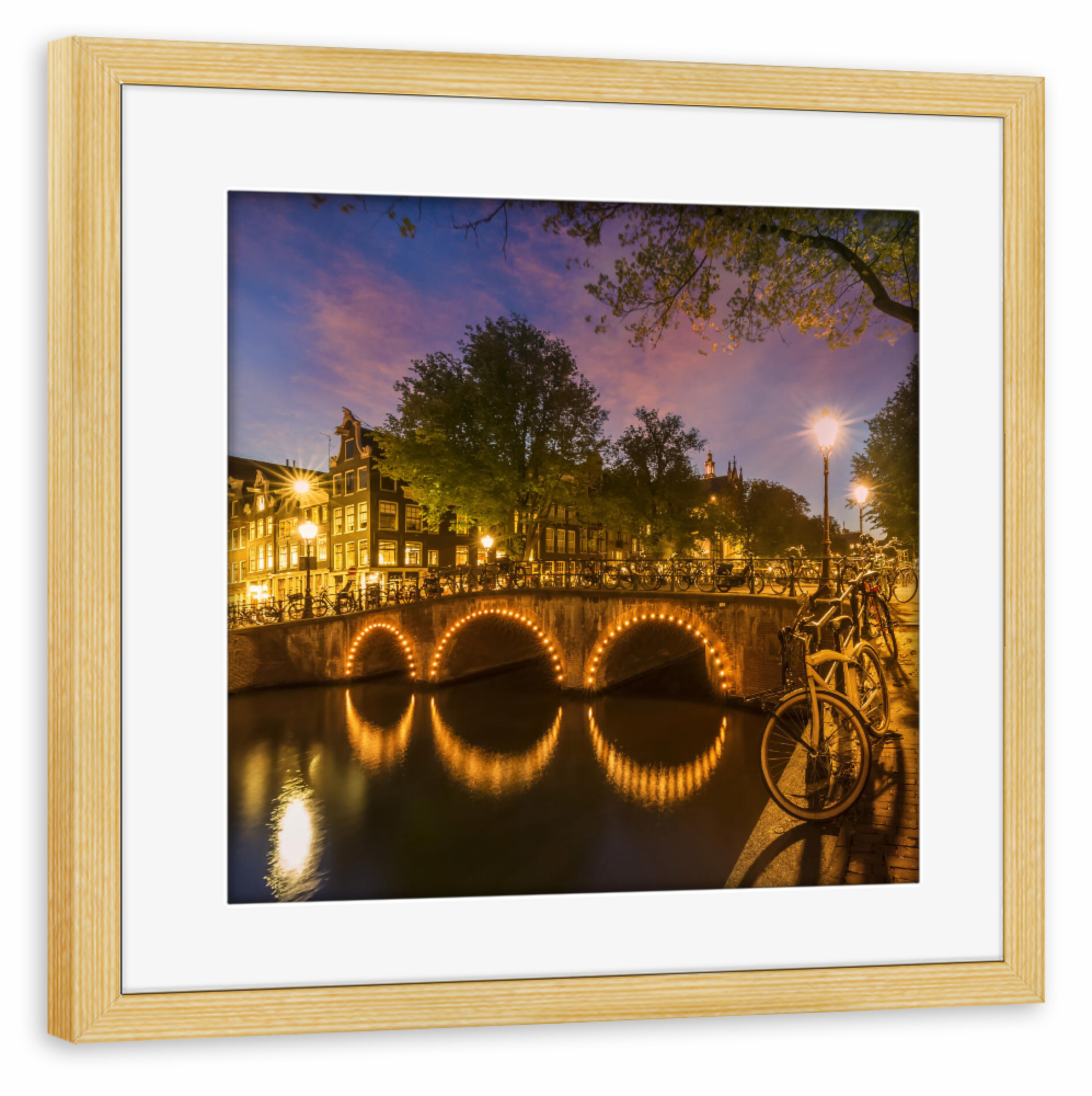 Poster mit Rahmen kiefer "Abendliche Idylle in Amsterdam" artboxONE - Architektur,Städte / Amsterdam