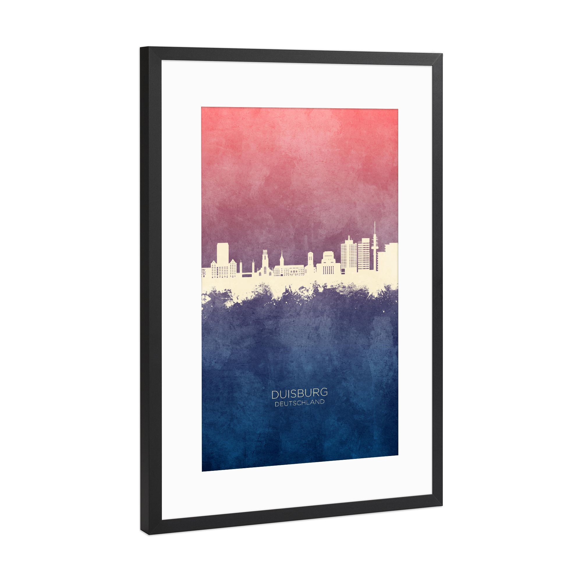 Poster mit Rahmen Schwarz (Metallic) "Duisburg Germany Skyline BlueRose" artboxONE - Städte