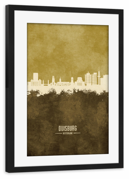 Poster mit Rahmen schwarz "Duisburg Germany Skyline Brown" artboxONE - Städte