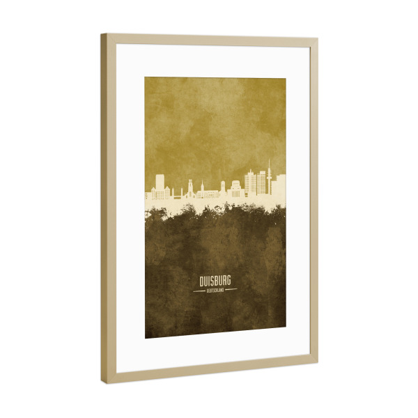 Poster mit Rahmen Gold "Duisburg Germany Skyline Brown" artboxONE - Städte