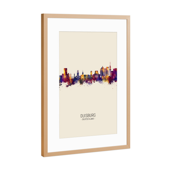 Poster mit Rahmen Kupfer "Duisburg Germany Skyline Beige" artboxONE - Städte