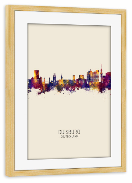 Poster mit Rahmen kiefer "Duisburg Germany Skyline Beige" artboxONE - Städte