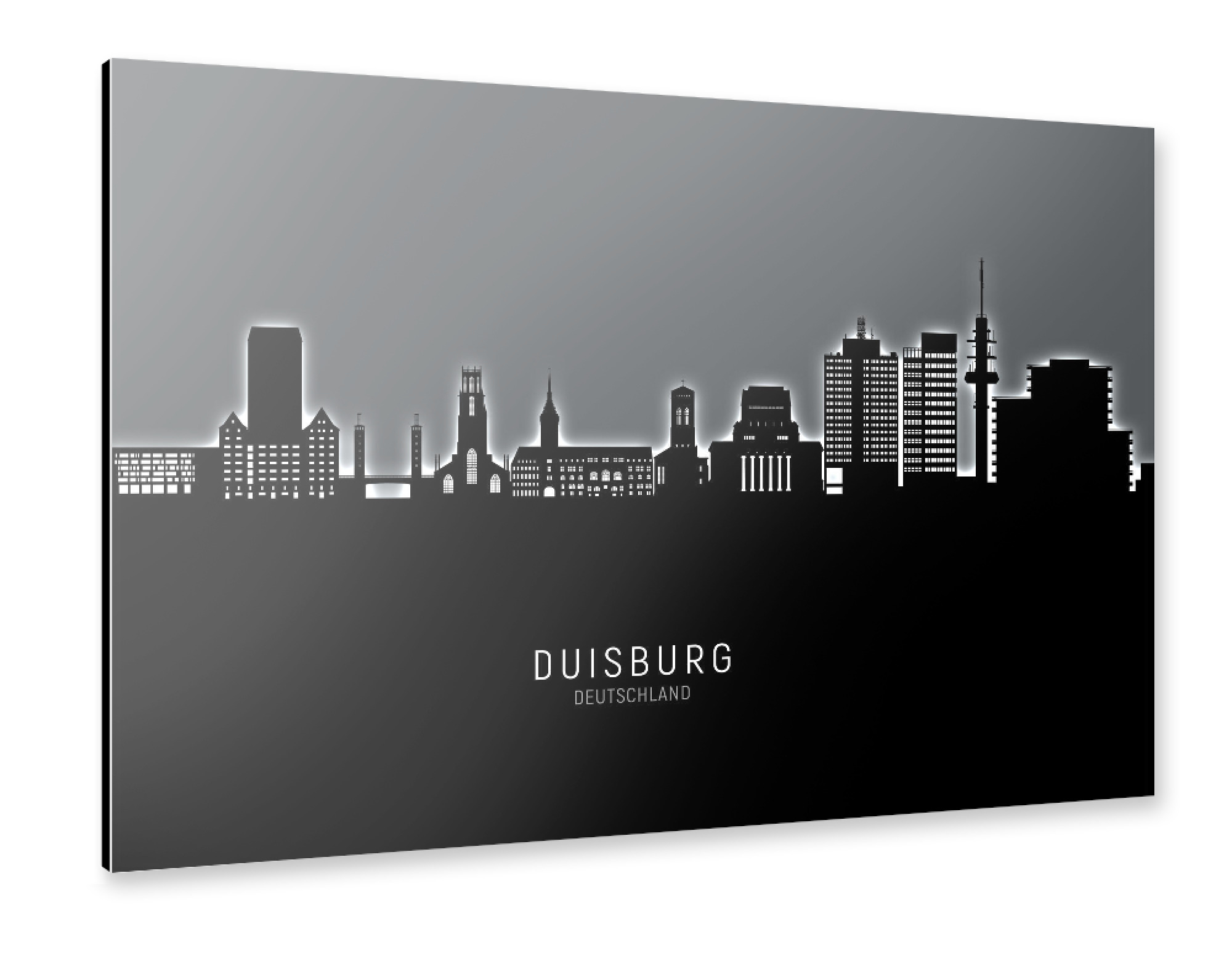 Alu-Dibond "Duisburg Skyline Glow White" 75x50 cm artboxONE