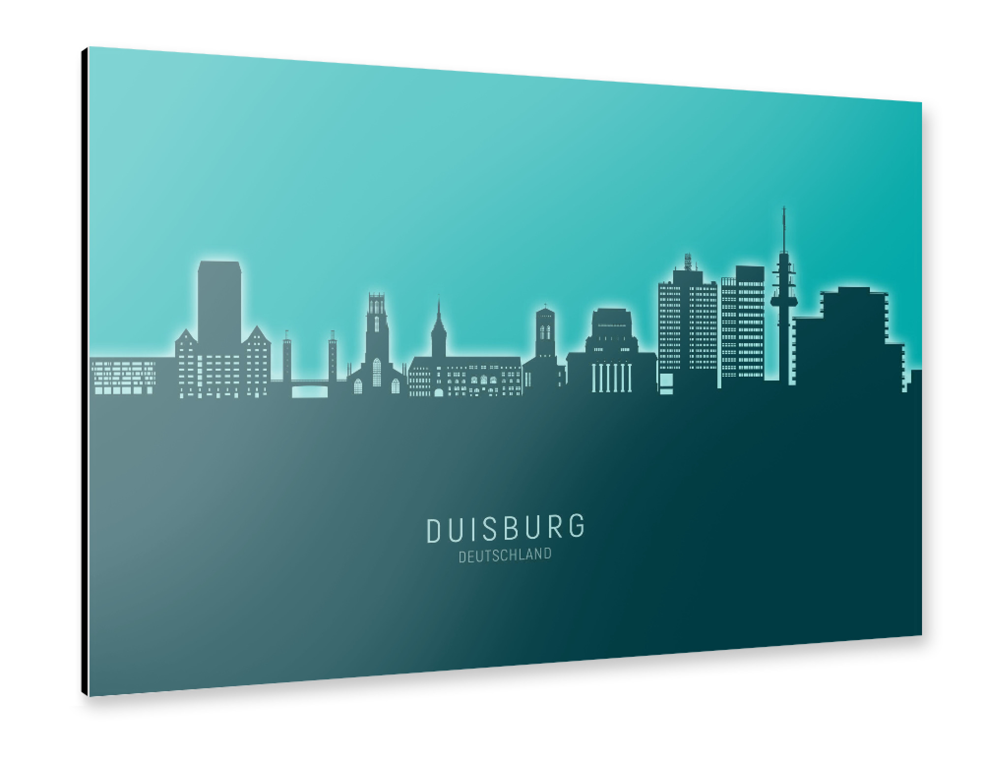 Alu-Dibond "Duisburg Skyline Glow Teal" 30x20 cm artboxONE