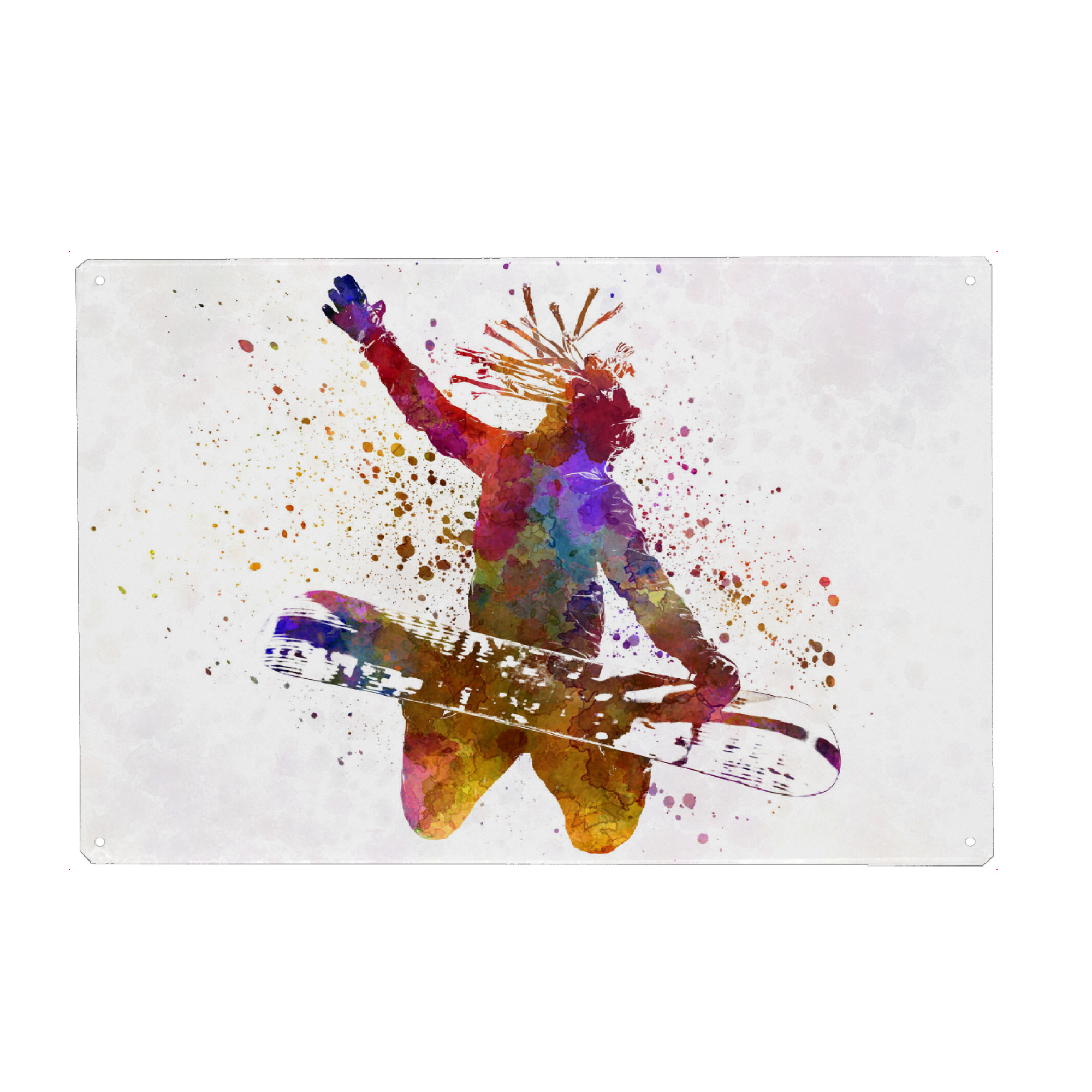 Metall Poster "Young snowboarder-c" artboxONE - Sport - Sport,Sports,Color,Illustration,Watercolor,Competition,Competitive,Ski,Young,Snowboarder