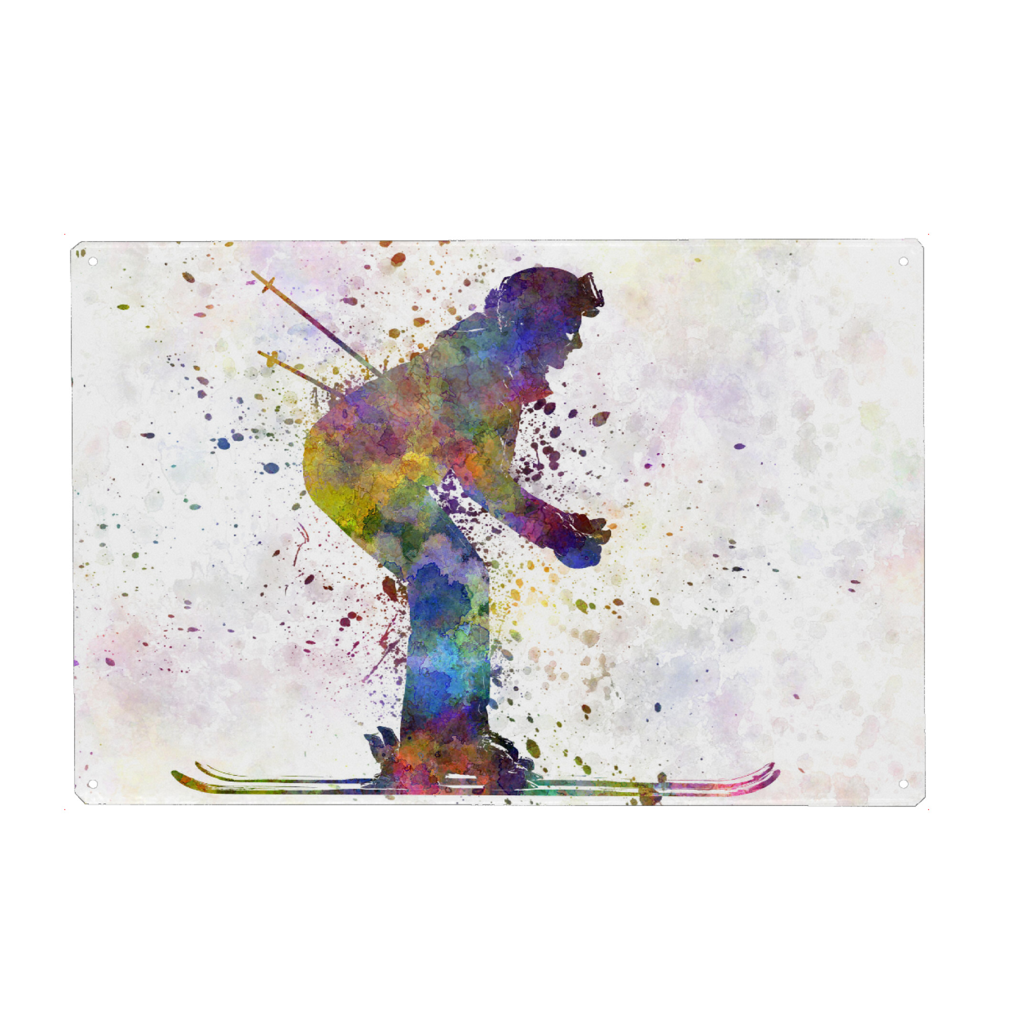 Holzbild "Skier in watercolor-b" artboxONE - Sport - Sport,Sports,Color,Illustration,Watercolor,Competition,Competitive,Ski,Skier,Mountain