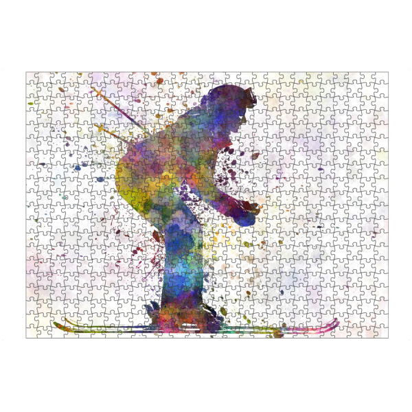 Puzzle Ravensburger "Skier in watercolor-b" artboxONE - Sport - Sport,Sports,Color,Illustration,Watercolor,Competition,Competitive,Ski,Skier,Mountain