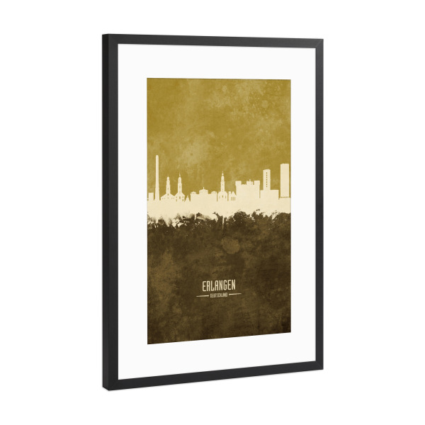 Poster mit Rahmen Schwarz (Metallic) "Erlangen Germany Skyline Brown" artboxONE - Städte