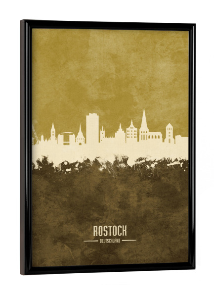 Poster mit schwarzem Rahmen "Rostock Germany Skyline Brown" artboxONE - Städte