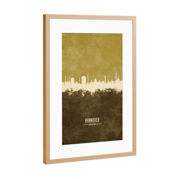 Poster mit Rahmen Kupfer "Hannover Germany Skyline Brown" artboxONE - Städte