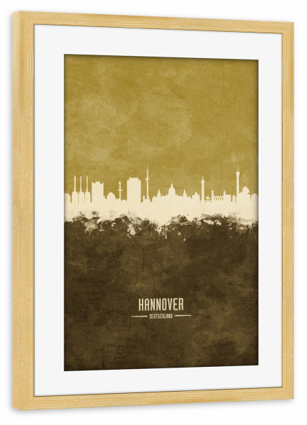 Poster mit Rahmen kiefer "Hannover Germany Skyline Brown" artboxONE - Städte