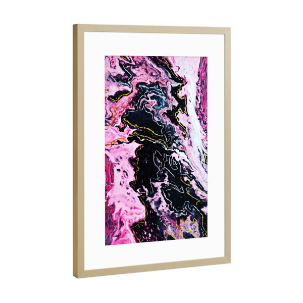 Poster mit Rahmen Gold "Fluidmalerei Pink Schwarz Gold" artboxONE - Abstrakt