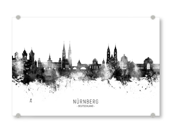 Acrylglasbild "Nürnberg Germany Skyline BW Text" artboxONE - Städte,Schwarzweiß