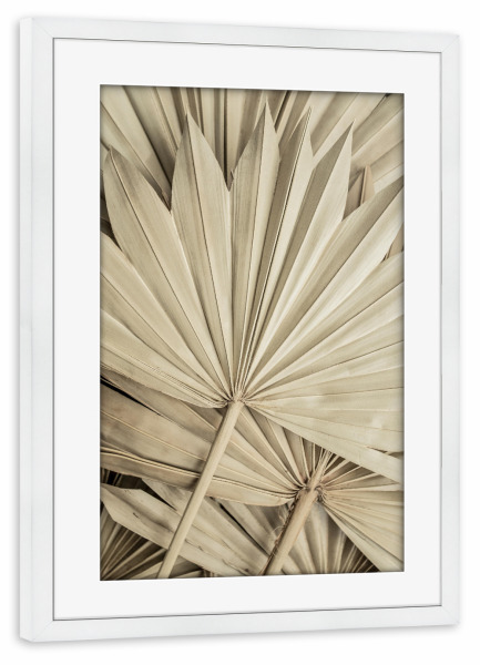 Poster mit Rahmen weiß "Golden Fan Palm Leaves" artboxONE - Natur