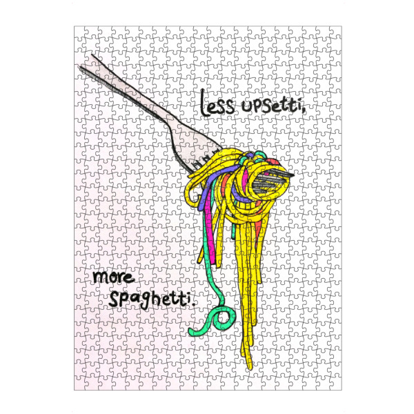 artboxONE Puzzle "Less upsetti, more spaghetti" artboxONE - Essen & Trinken - Spaghetti,Nudeln,Gabel,Gelb,Noodles,Grün,Lila,Küche,Süß,Zeichnung