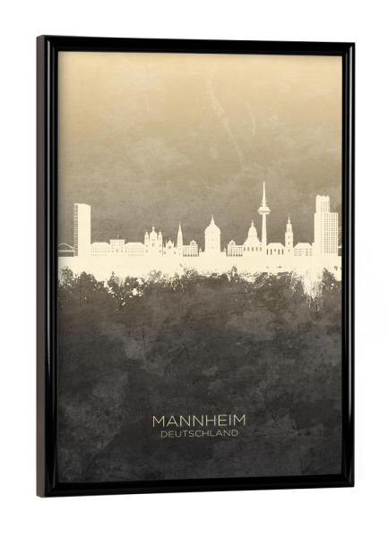 Poster mit schwarzem Rahmen "Mannheim Germany Skyline Taupe" artboxONE - Städte
