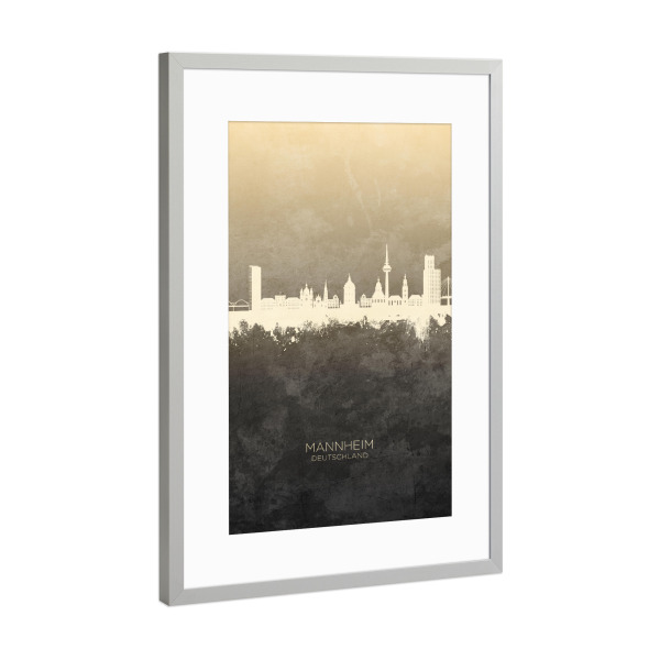 Poster mit Rahmen Silber "Mannheim Germany Skyline Taupe" artboxONE - Städte