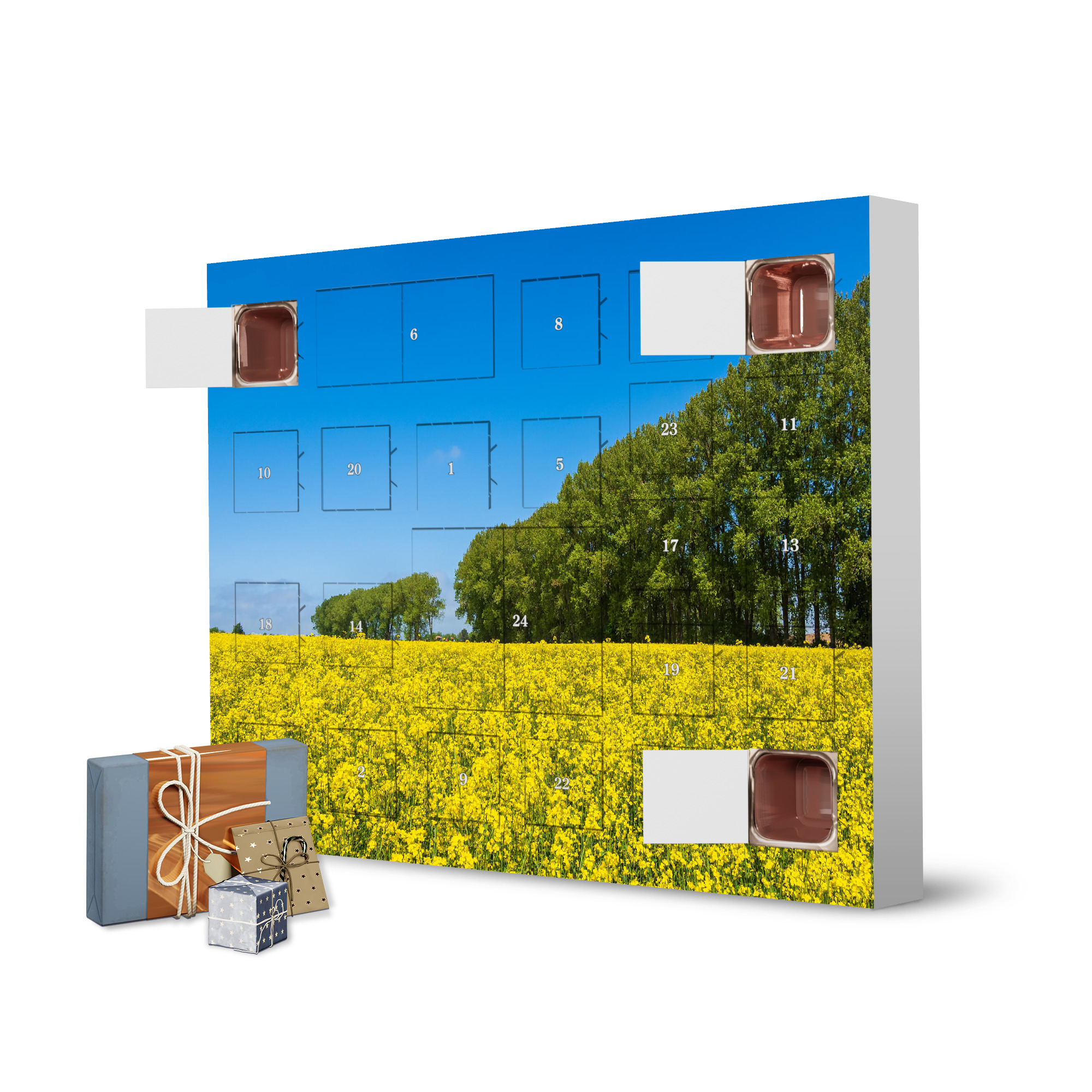 Adventskalender zum Selbstbefüllen Rapsfeld und Bäume artboxONE Adventskalender Natur
