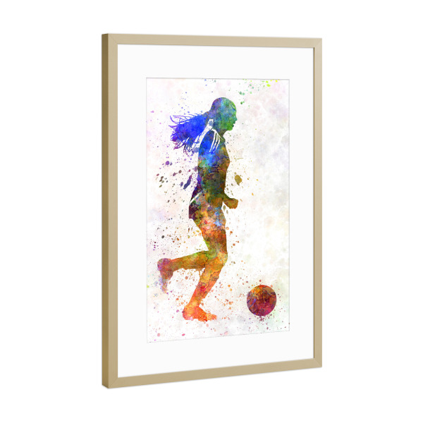 Poster mit Rahmen Gold "Soccer player in watercolor-d" artboxONE - Sport / Fußball