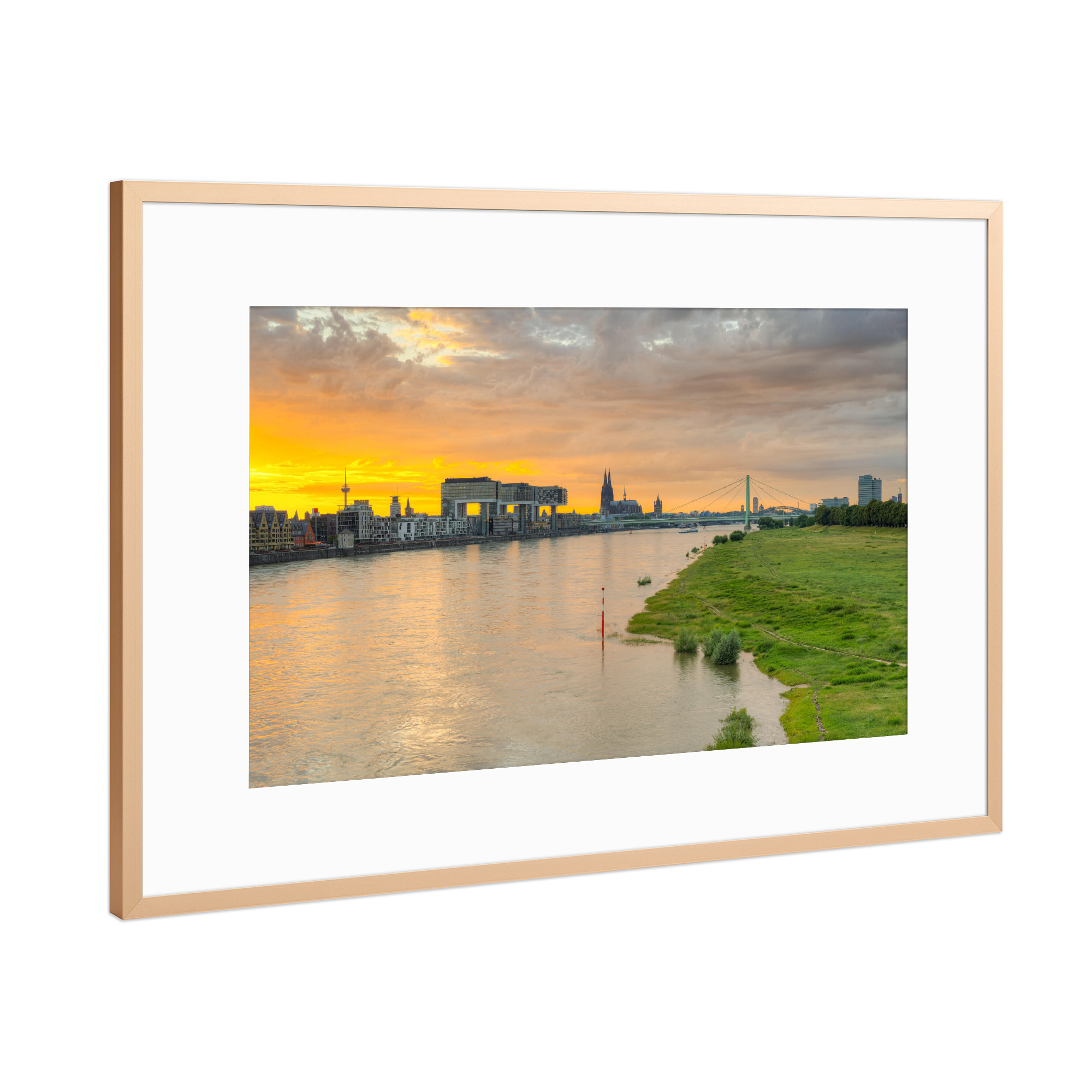 Poster mit Rahmen Kupfer "Kölner Skyline Südbrücke" artboxONE - Städte / Köln,Reise,Architektur