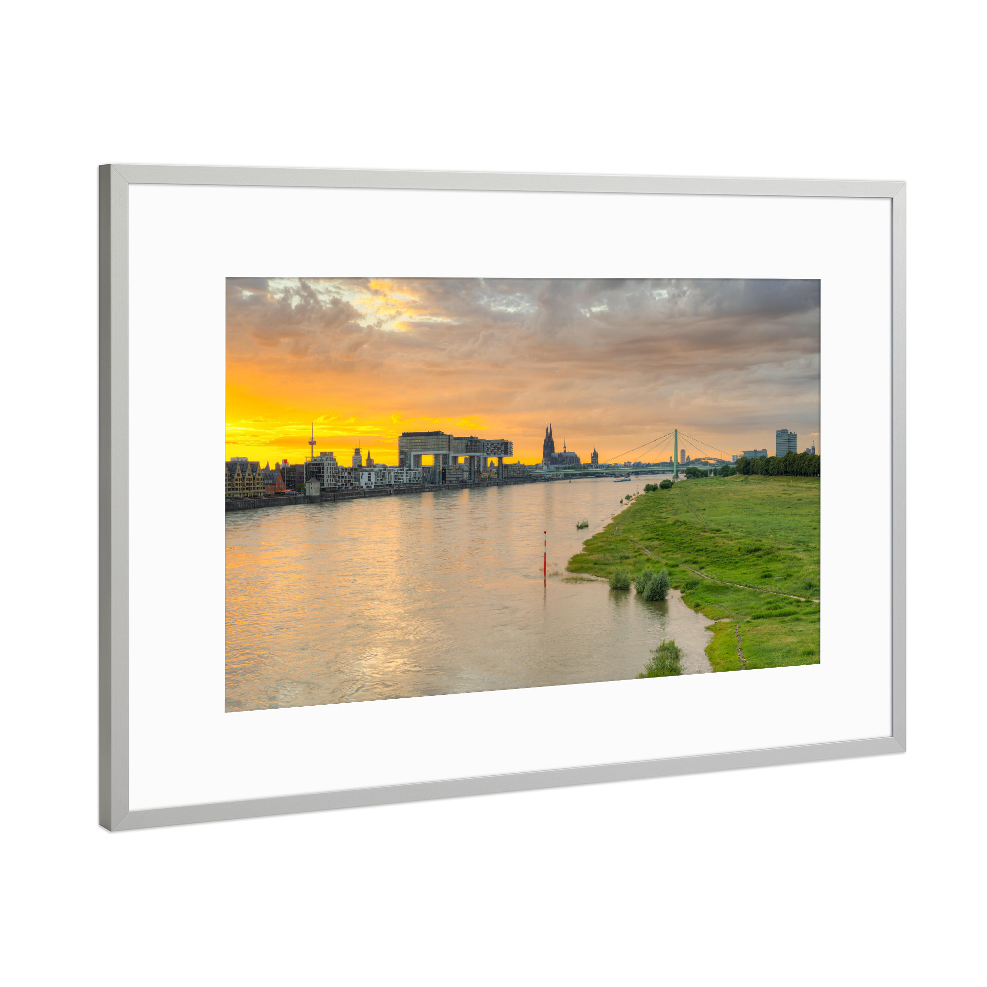 Poster mit Rahmen Silber "Kölner Skyline Südbrücke" artboxONE - Städte / Köln,Reise,Architektur