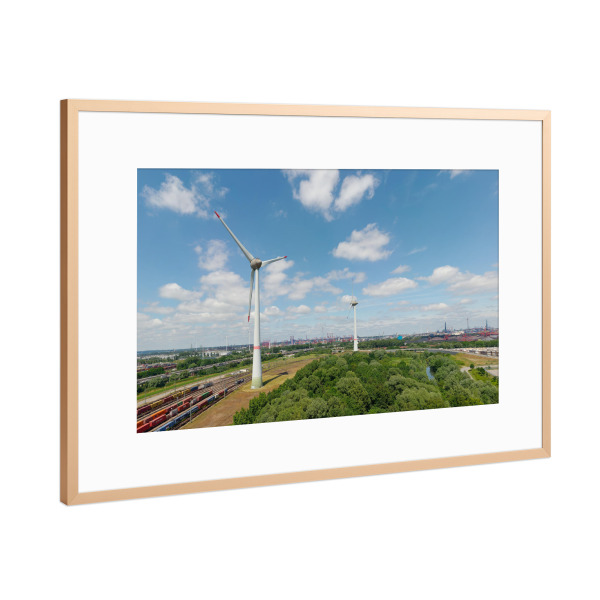 Poster mit Rahmen Kupfer "E-126 Windräder HH - Altenwerder" artboxONE - Städte,Städte / Hamburg,Reise,Architektur,Reise / Länder