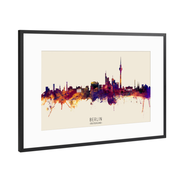 Poster mit Rahmen Schwarz (Metallic) "Berlin Skyline Autumn Name" artboxONE - Städte