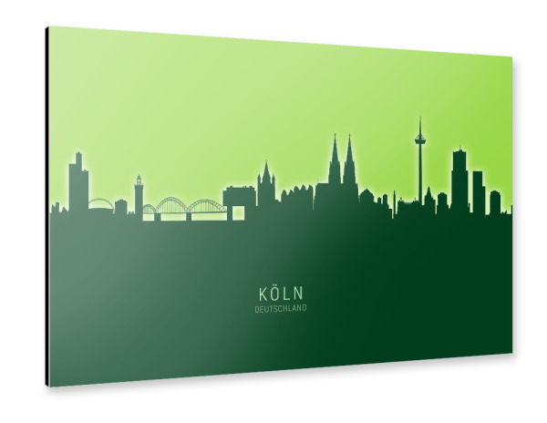 Alu-Dibond "Cologne Skyline Glow Green" 30x20 cm artboxONE