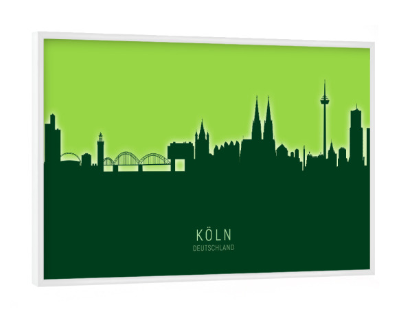Poster mit weißem Rahmen "Cologne Skyline Glow Green" artboxONE - Städte,Städte / Köln