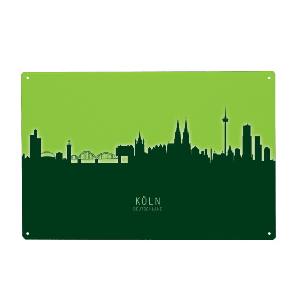 Metall Poster "Cologne Skyline Glow Green" artboxONE - Städte,Städte / Köln