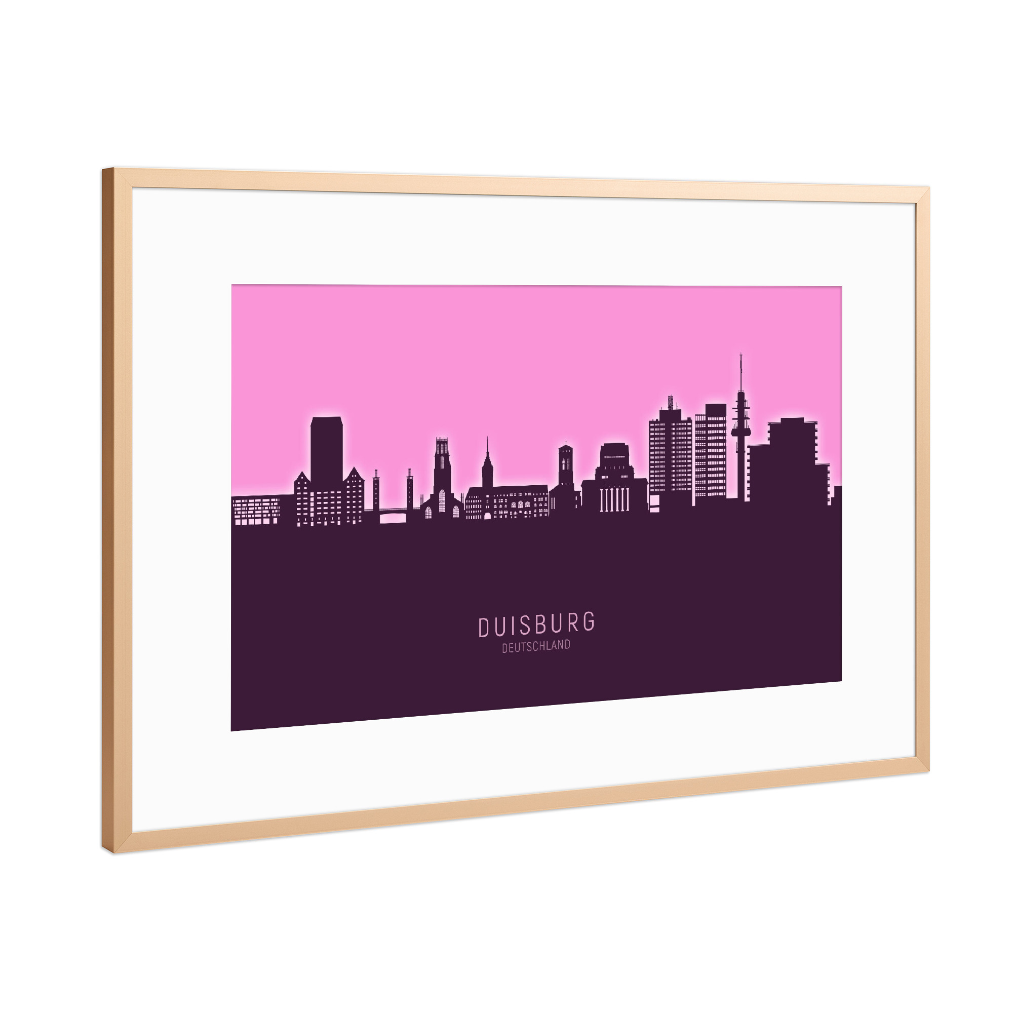 Poster mit Rahmen Kupfer "Duisburg Skyline Glow Pink" artboxONE - Städte