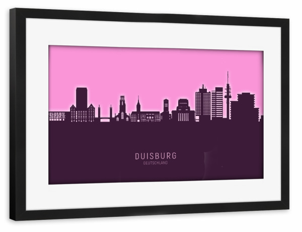Poster mit Rahmen schwarz "Duisburg Skyline Glow Pink" artboxONE - Städte