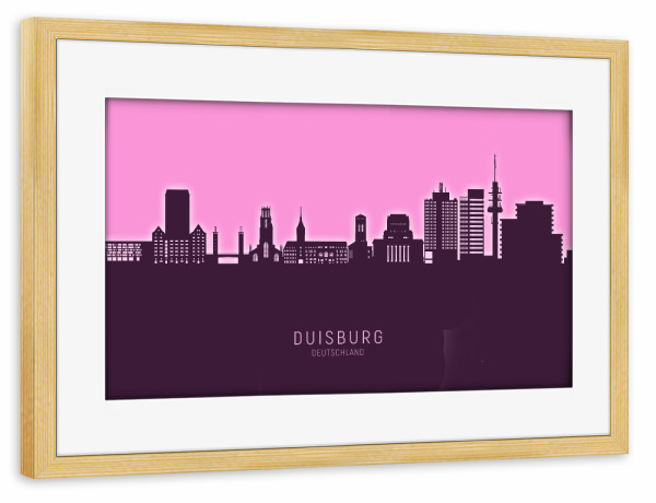 Poster mit Rahmen kiefer "Duisburg Skyline Glow Pink" artboxONE - Städte