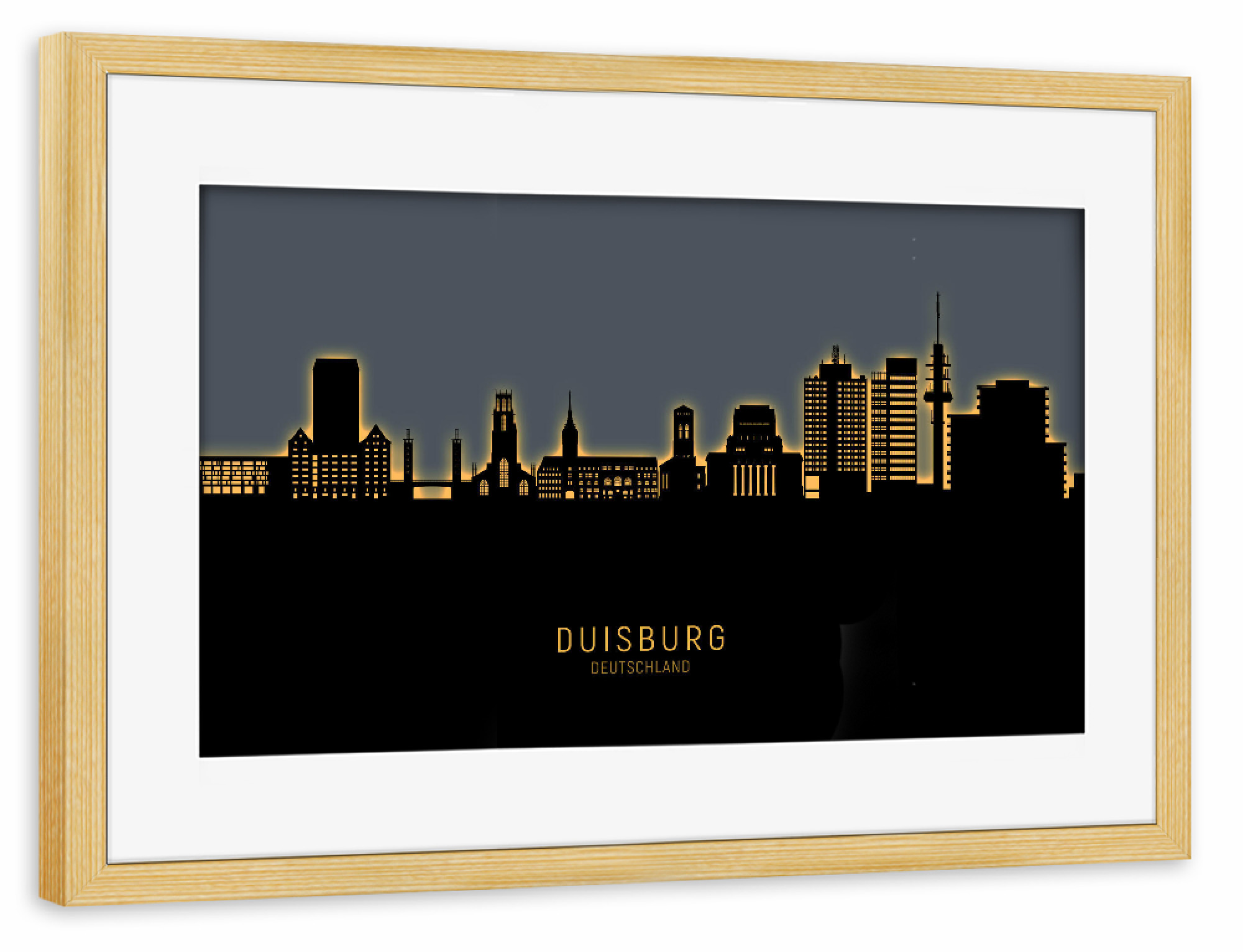 Poster mit Rahmen kiefer "Duisburg Skyline Glow Orange" artboxONE - Städte