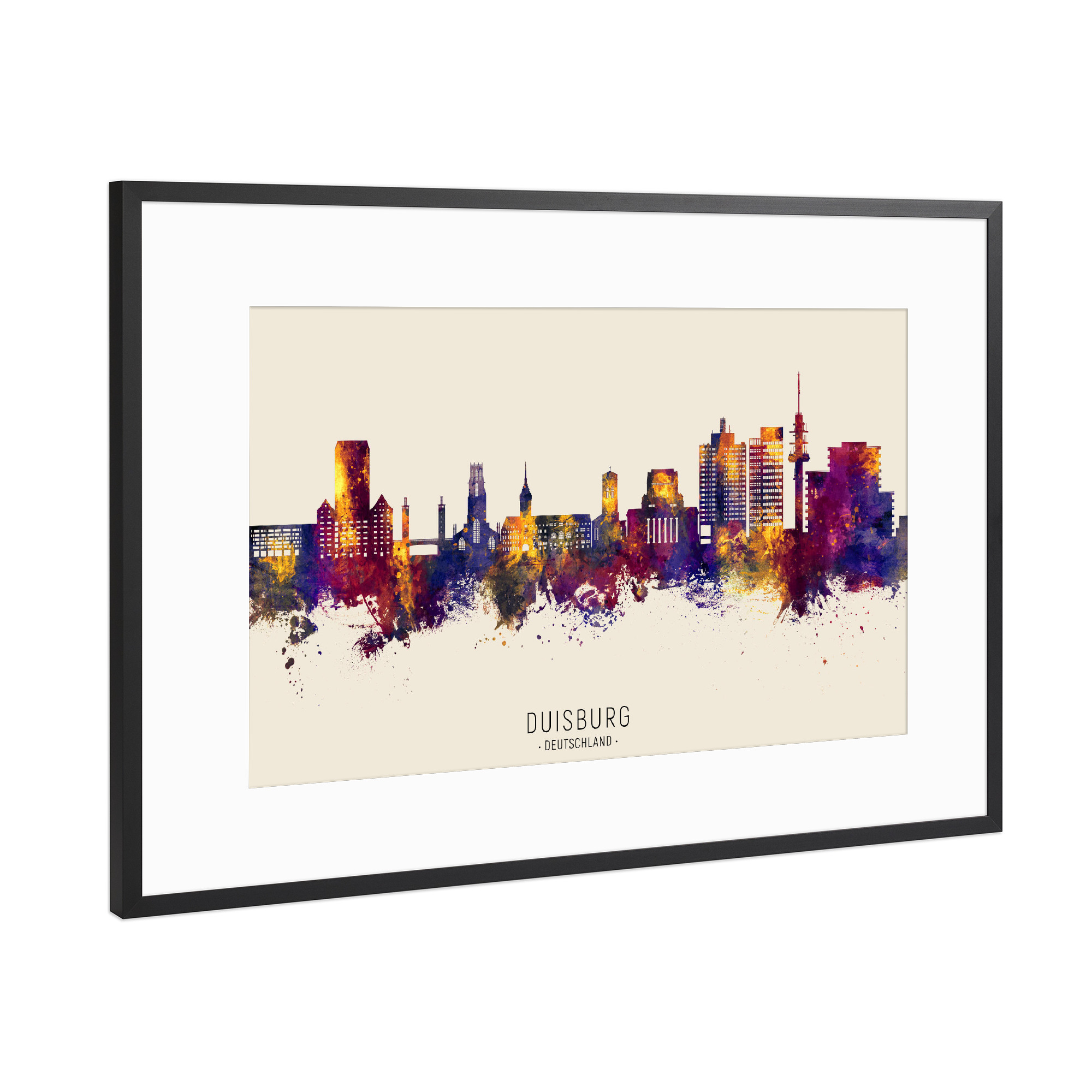 Poster mit Rahmen Schwarz (Metallic) "Duisburg Skyline Autumn Name" artboxONE - Städte