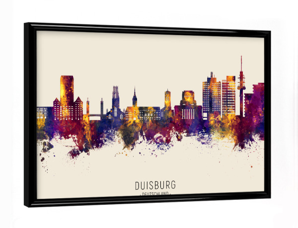 Poster mit schwarzem Rahmen "Duisburg Skyline Autumn Name" artboxONE - Städte