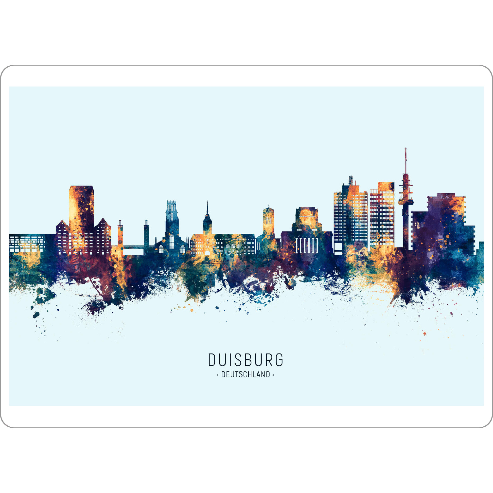 Tischset "Duisburg Skyline BlueOrange" artboxONE - Städte - Duisburg,Deutschland,Skyline,Cityscape,Stadtbild,Watercolor,Painting,Bunt,Colorful,Germany