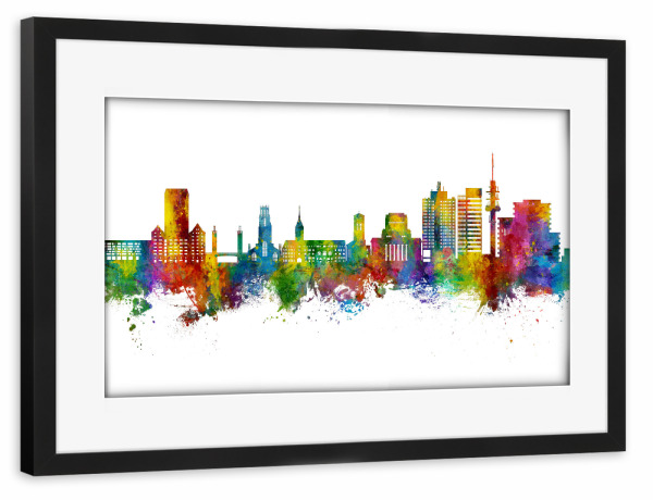 Poster mit Rahmen schwarz "Duisburg Germany Skyline" artboxONE - Städte