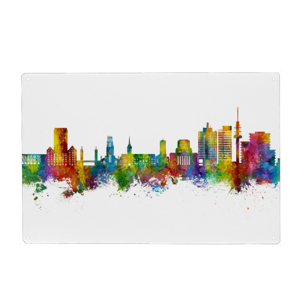 Metall Poster "Duisburg Germany Skyline" artboxONE - Städte - Duisburg,Deutschland,Skyline,Cityscape,Stadtbild,Watercolor,Painting,City,Stadt,Germany
