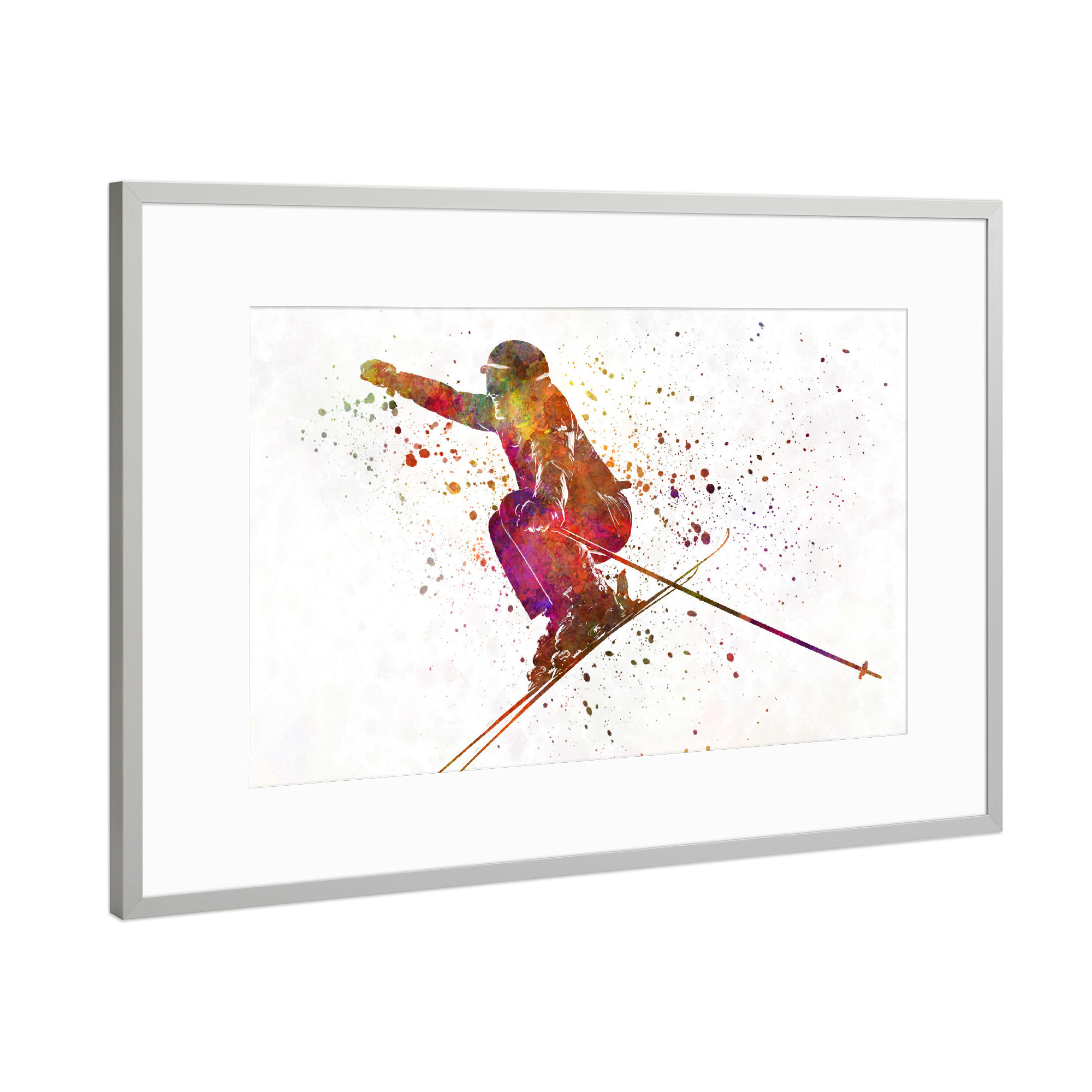 Poster mit Rahmen Silber "Skier in watercolor-e" artboxONE - Sport