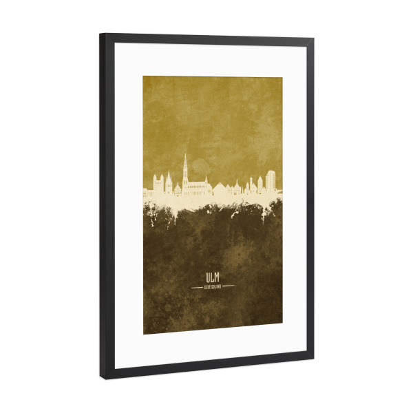 Poster mit Rahmen Schwarz (Metallic) "Ulm Germany Skyline Brown" artboxONE - Städte