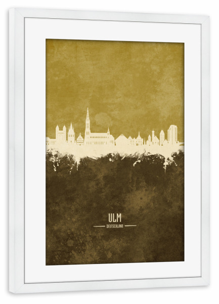 Poster mit Rahmen weiß "Ulm Germany Skyline Brown" artboxONE - Städte