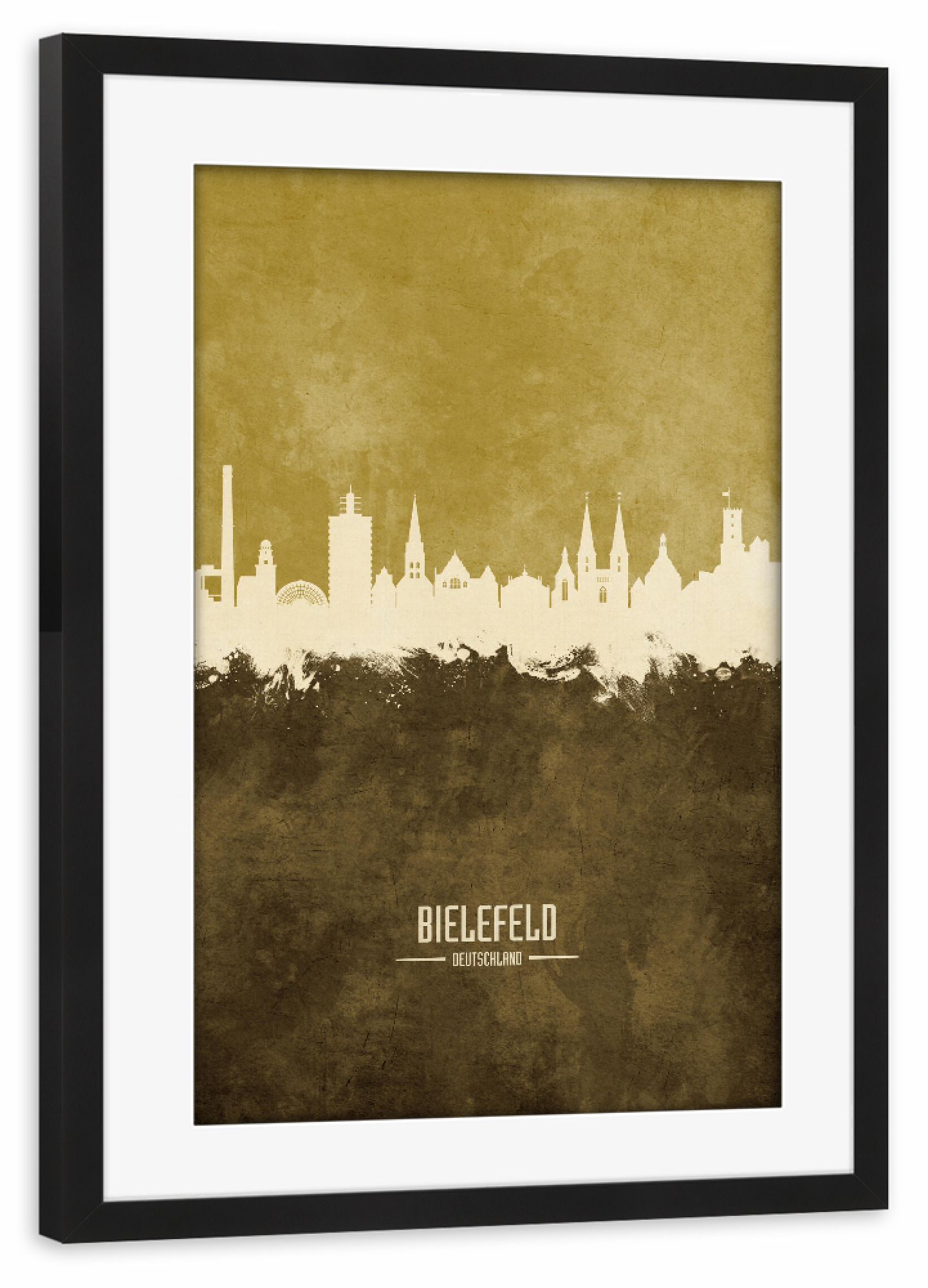 Poster mit Rahmen schwarz "Bielefeld Germany Skyline Brown" artboxONE - Städte