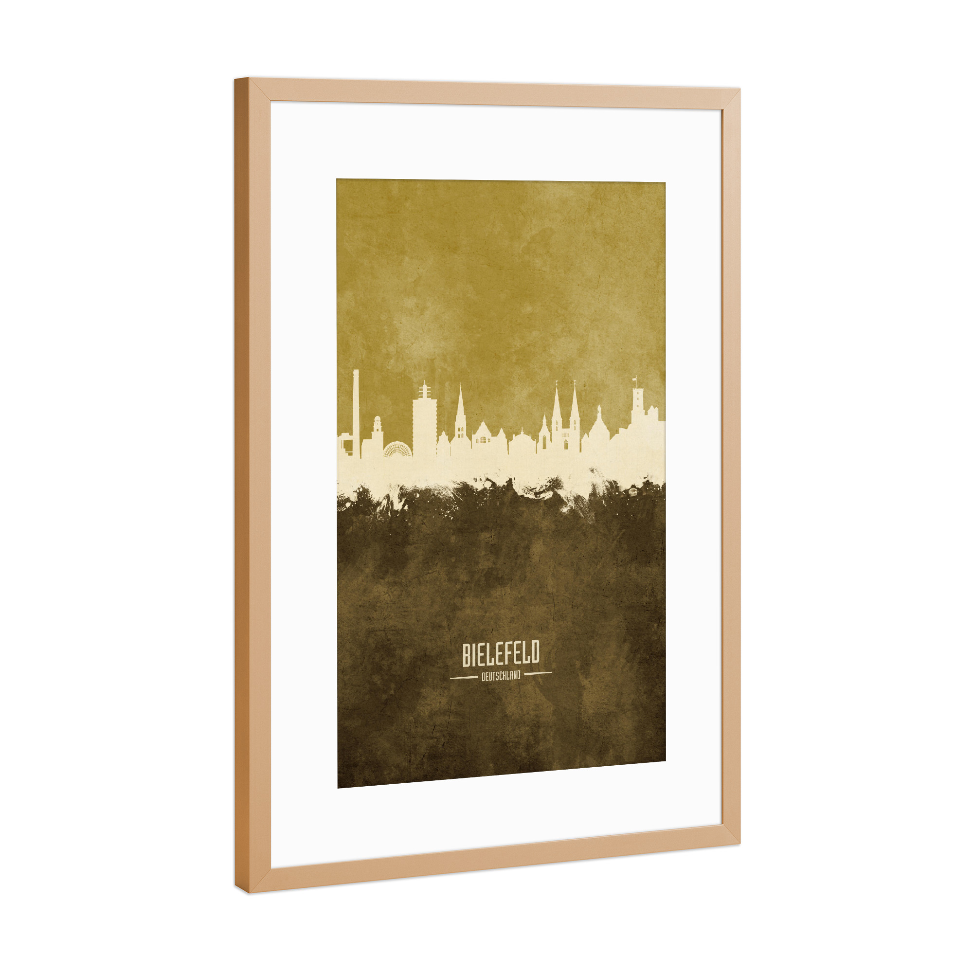 Poster mit Rahmen Kupfer "Bielefeld Germany Skyline Brown" artboxONE - Städte